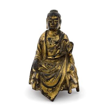 唐 青銅鎏金 釈迦牟尼坐像