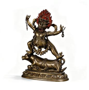 A Bronze Polychrome Figure of Yamantaka, Qing Dynasty, Standing atop Buffalo