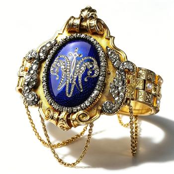 Napoleon III Detachable Guilloché Enamel Diamond Gold Bracelet