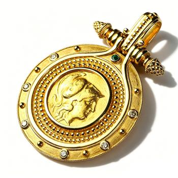 Etruscan Revival Granulated Gold Athena Ancient Coin Pendant