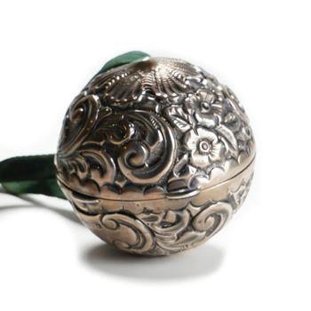 Silver Relief Floral and Scroll-Patterned Spherical Box