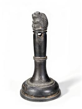 HAN DYNASTY BLACK POTTERY LAMP STAND WITH BEAST HEAD AND CORD PATTERNS