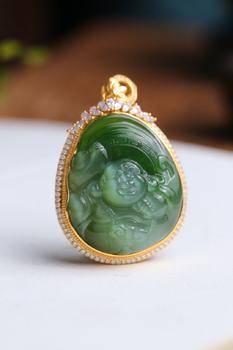 金鑲玉·彌勒佛·吊墜精品和田玉碧玉貓眼