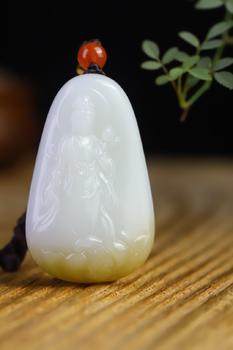 站蓮觀音精品和田玉且末掛件