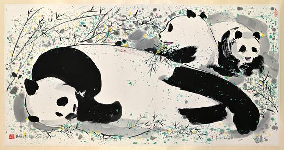 三杉美術(shù)吳冠中 八十年代限量木版水印 大熊貓