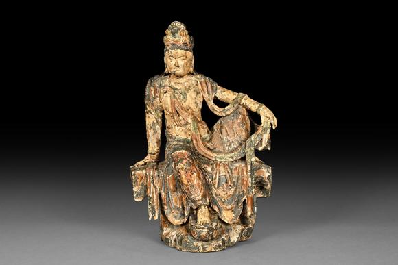 三杉美術(shù)|三杉美術(shù)2026年荷風(fēng)拾珍藝術(shù)品拍賣會(huì)木雕彩繪自在觀音坐像