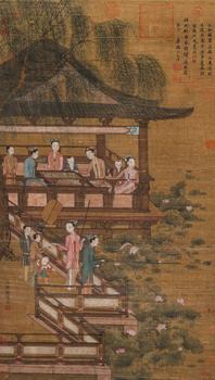 謝環(huán)絹本夏荷賞園圖立軸