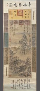 趙原 青峰林隱圖 立軸紙本設色