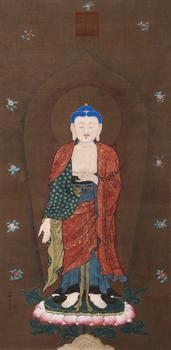 唐寅 佛像 立軸絹本設(shè)色
