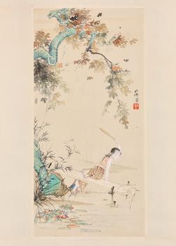 胡也佛 浣衣圖