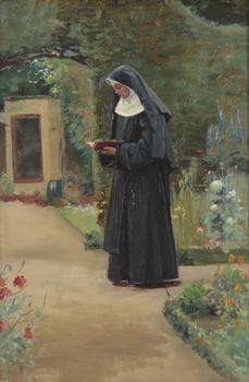 Lot 515 PERCY ROBERT CRAFT (1856-1934) Study of a nun reading in a garden