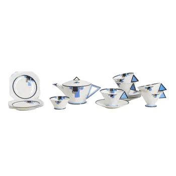 Shelley, England 'Blue Blocks' Part tea set, pattern no. 11788