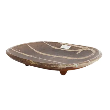 Japanese Studio Pottery Large oval footed dish with slip decoration