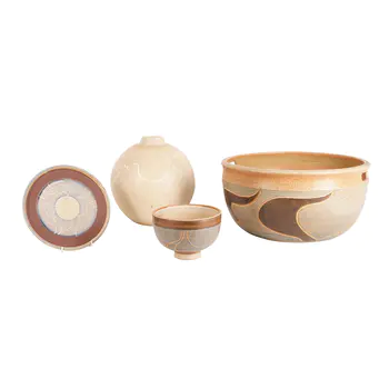 Usch Spettigue (Contemporary) Large bowl with carry handles, small bowl, saucer, and vase