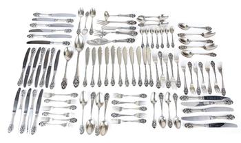 Lot 141 A FINE VINTAGE PORTUGUESE SILVER TWELVE PLACE CUTLERY SERVICE