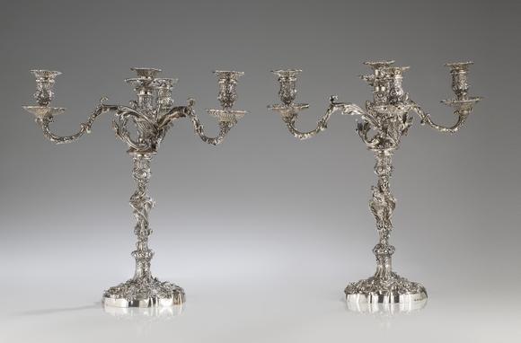 VERITAS Art AuctioneersA pair of George III silver four-light candelabra