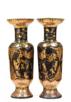 A pair of large papier-maché vases