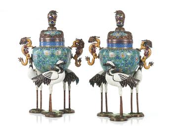 A pair of large cloisonné censers