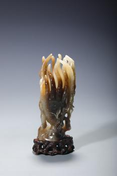 A Yellowish Jade Finger Citron Ornamental Carving, Wood Stand, China, 14th–17th centuries