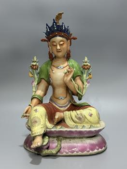 A Famille Rose Porcelain Seated Guanyin Bodhisattva on Lotus Base, China, 18th–19th centuries