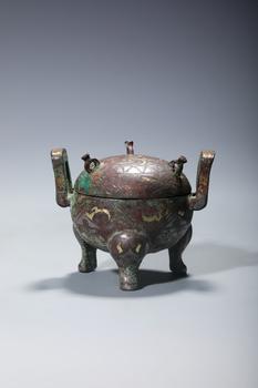 A Bronze Tripod Ding Censer Inlaid with Gold Scroll Patterns, China, 3rd–2nd centuries BCE