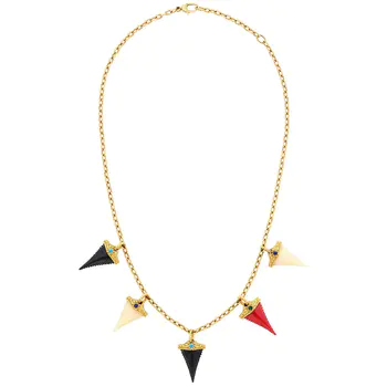 Gucci Gold, Bone, Hardstone and Resin 'Shark Tooth' Charm Chain Necklace