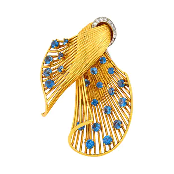 Ruser Gold, Platinum, Sapphire and Diamond Brooch