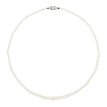 Natural Pearl Necklace with Platinum and Diamond Clasp