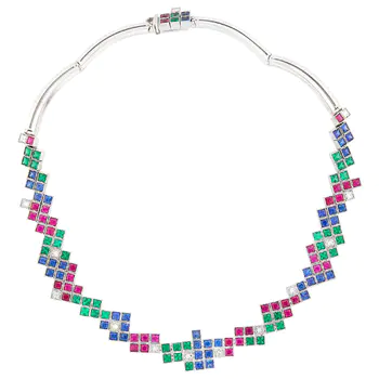 White Gold, Gem-Set and Diamond Necklace
