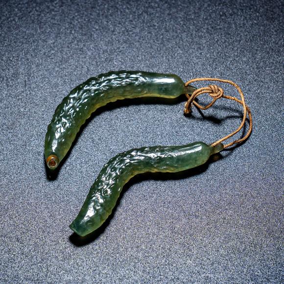 大阪國(guó)際清 翡翠黃瓜一對(duì)
