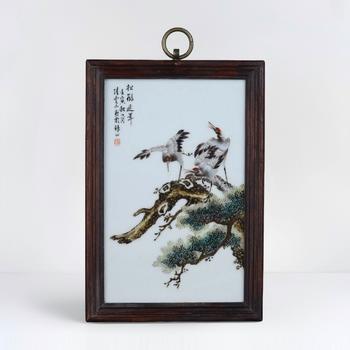 民國 陸雲(yún)山粉彩松鶴延年瓷板