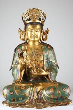 明 銅景泰藍鎏金大勢至菩薩坐像