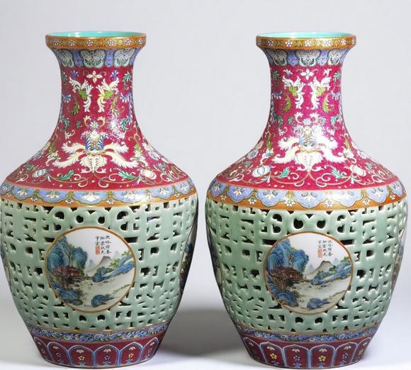 東京蕓術(shù)|2026東京蕓術(shù)競(jìng)売春季藝術(shù)品拍賣(mài)會(huì)清乾隆 洋彩錦上添花開(kāi)光山水圖鏤空套瓶