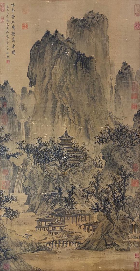 東京蕓術(shù)元 黃公望 晴巒蕭寺圖 絹本綾裱立軸