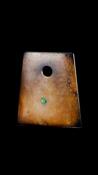 A Calcified Brown Jade Axe Pendant with Turquoise Inlay, Neolithic, Circa 3300–2300 C BC Pr.