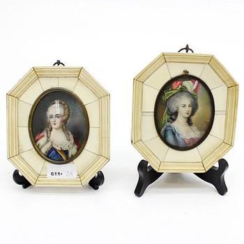 2 painted miniature portraits
