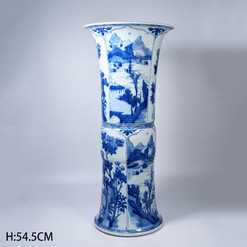 青花山水人物紋大花觚