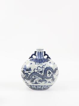 宣德年制青花龍紋雙耳扁瓶