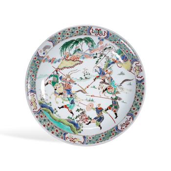 Qing multicolored knife horseman pattern plate | 清 五彩刀馬人圖紋大盤