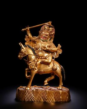 Eight-jun God of Wealth with Clear Copper and Gold. | 清 銅鎏金八駿財神