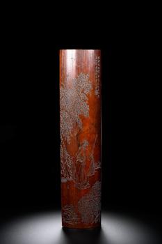 Qing bamboo carving Liu Yin ladies figure arm rest | 清 竹刻柳蔭仕女圖臂擱