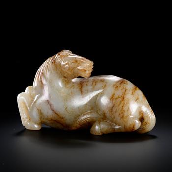 Ming Bai Yu Qin se lying horse | 明 白玉沁色臥馬
