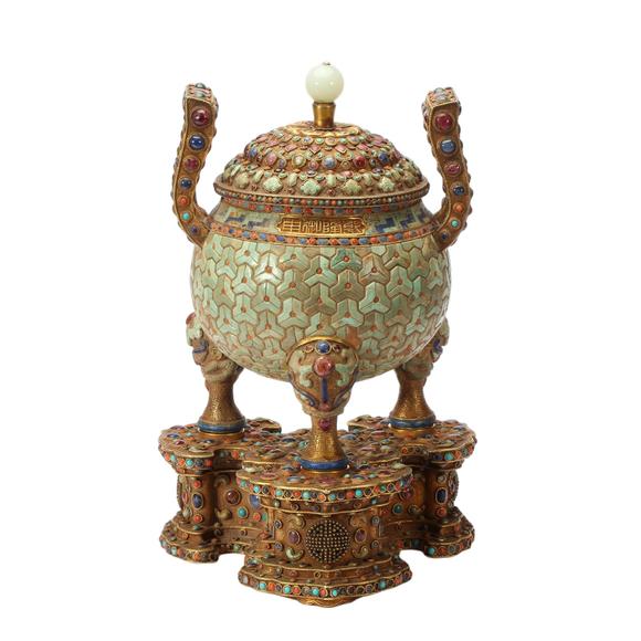 Eden Fine Antiques Galleries LLCA CHINESE GILT SILVER GEM INLAID CENSER