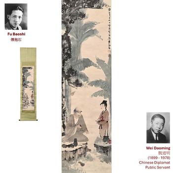 1945 FU BAOSHI SCHOLAR & ATTENDANT SCROLL PAINTING