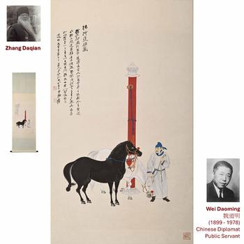 1967 ZHANG DAQIAN GROOM AND HORSES PAINTING