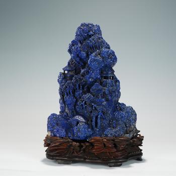 A CHINESE LAPIS LAZULI LANDSCAPE MOUNTAIN CARVING