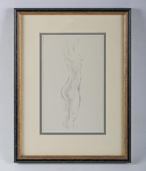 Eric Gill (British 1882-1940) - Standing female nude, collotype, 21.5cm x 13.5cm, within a black and gilt frame.