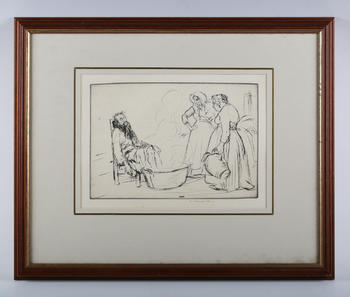 Edmund Blampied (British 1886-1966) - The Sick Man, etching, signed lower right, p.19.5cm x 29cm, within a stained wood frame.