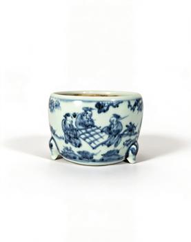 明 青花對(duì)弈圖三足爐