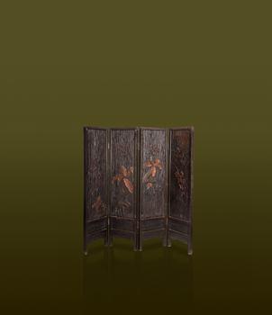 日治時期 風(fēng)化板蘭花四屏風(fēng)